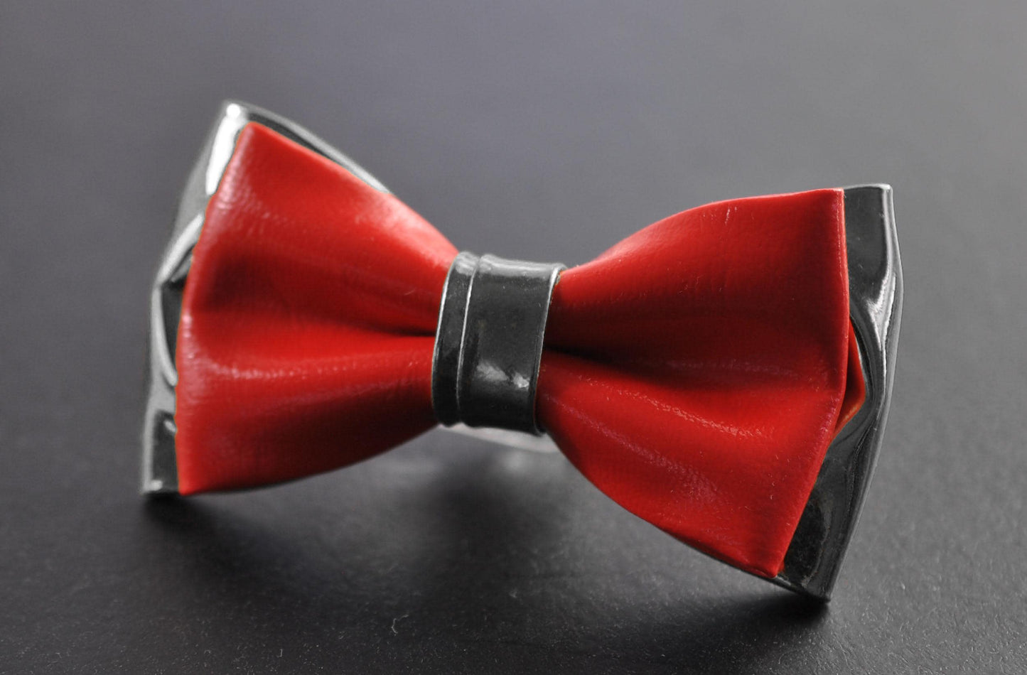 Red and Silver Grey Faux Leather Pretied Bow tie Bowtie for Men Adult / Youth Teenage / Page Boy Kids / Toddler Baby infant
