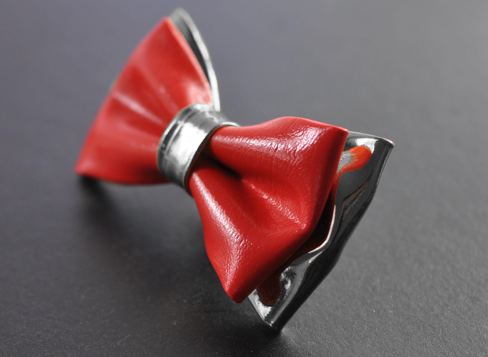 Red and Silver Grey Faux Leather Pretied Bow tie Bowtie for Men Adult / Youth Teenage / Page Boy Kids / Toddler Baby infant