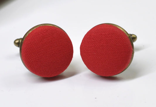 Red Cotton Fabric Copper Bronze Support Cufflinks