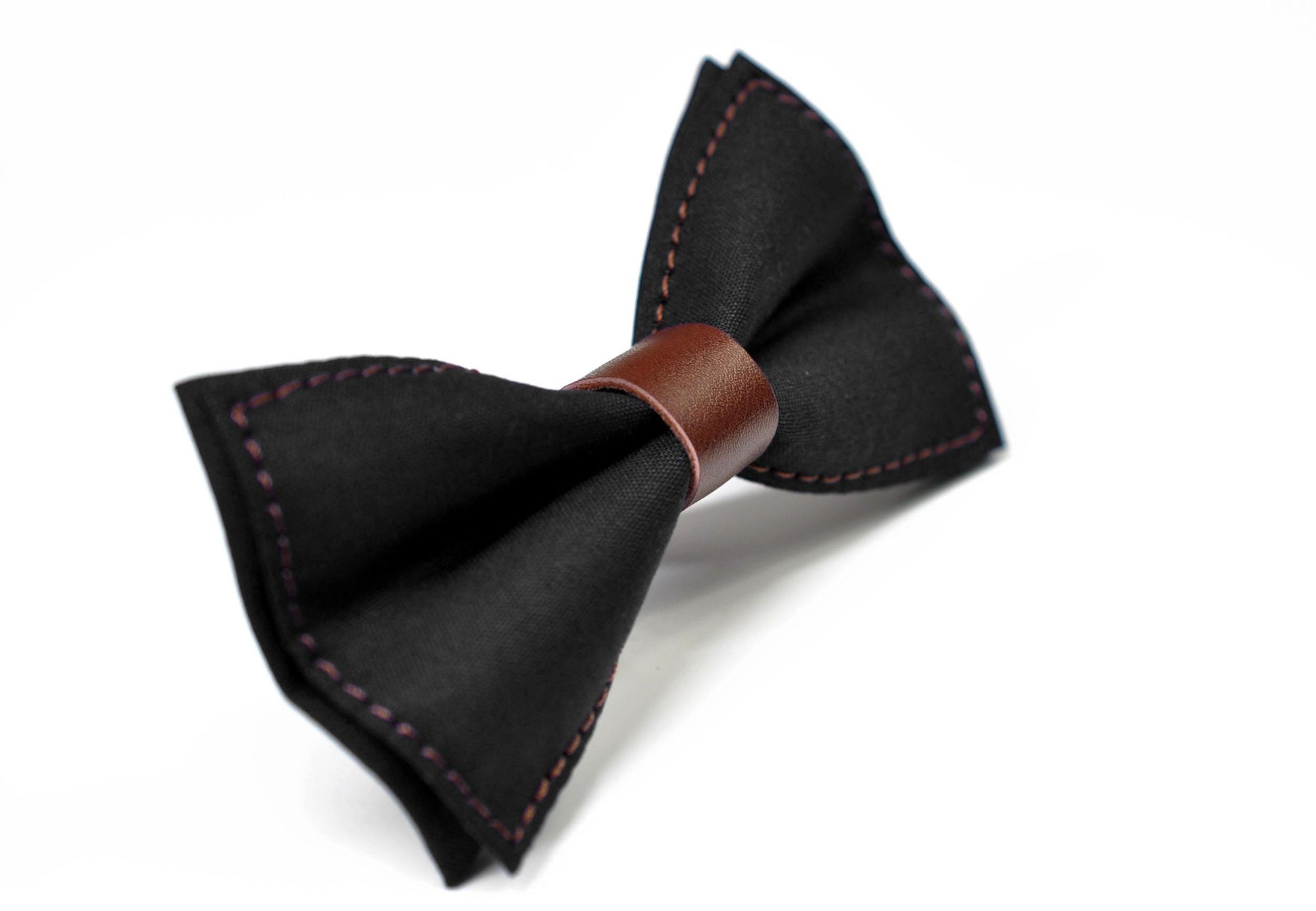 Black Cotton Brown Faux leather Pre tied Bow tie Bowtie for Men Adult / Youth Teenage / Boy Kids / Baby Infant Toddler