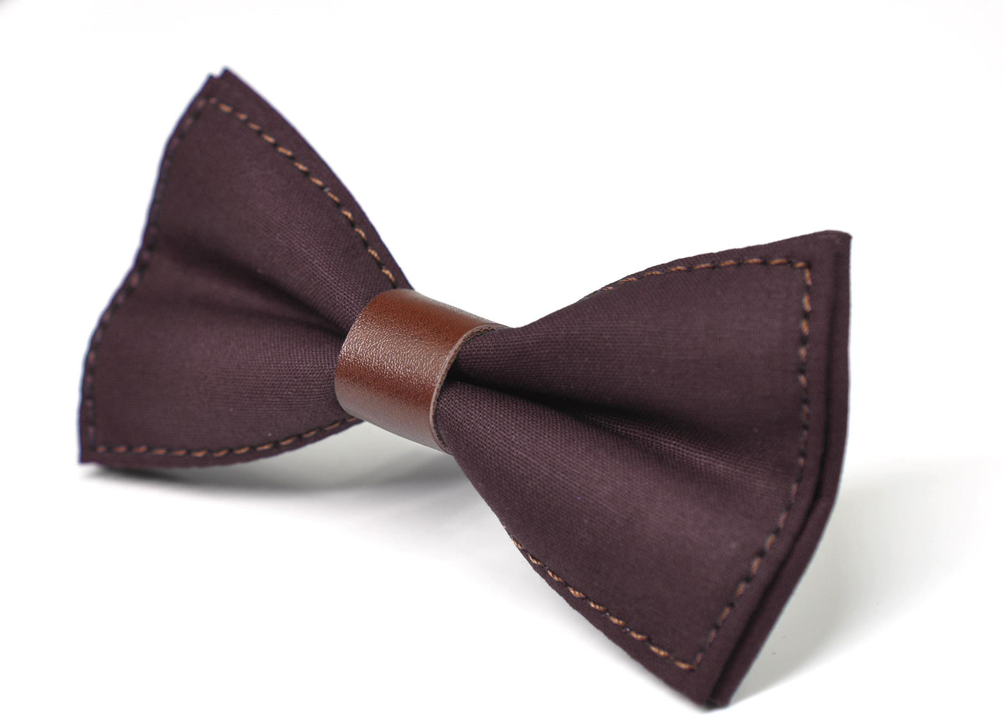 Coffee Cotton Brown Faux leather Pre tied Bow tie Bowtie for Men Adult / Youth Teenage / Boy Kids / Baby Infant Toddler