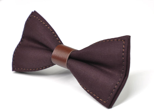 Coffee Cotton Brown Faux leather Pre tied Bow tie Bowtie for Men Adult / Youth Teenage / Boy Kids / Baby Infant Toddler