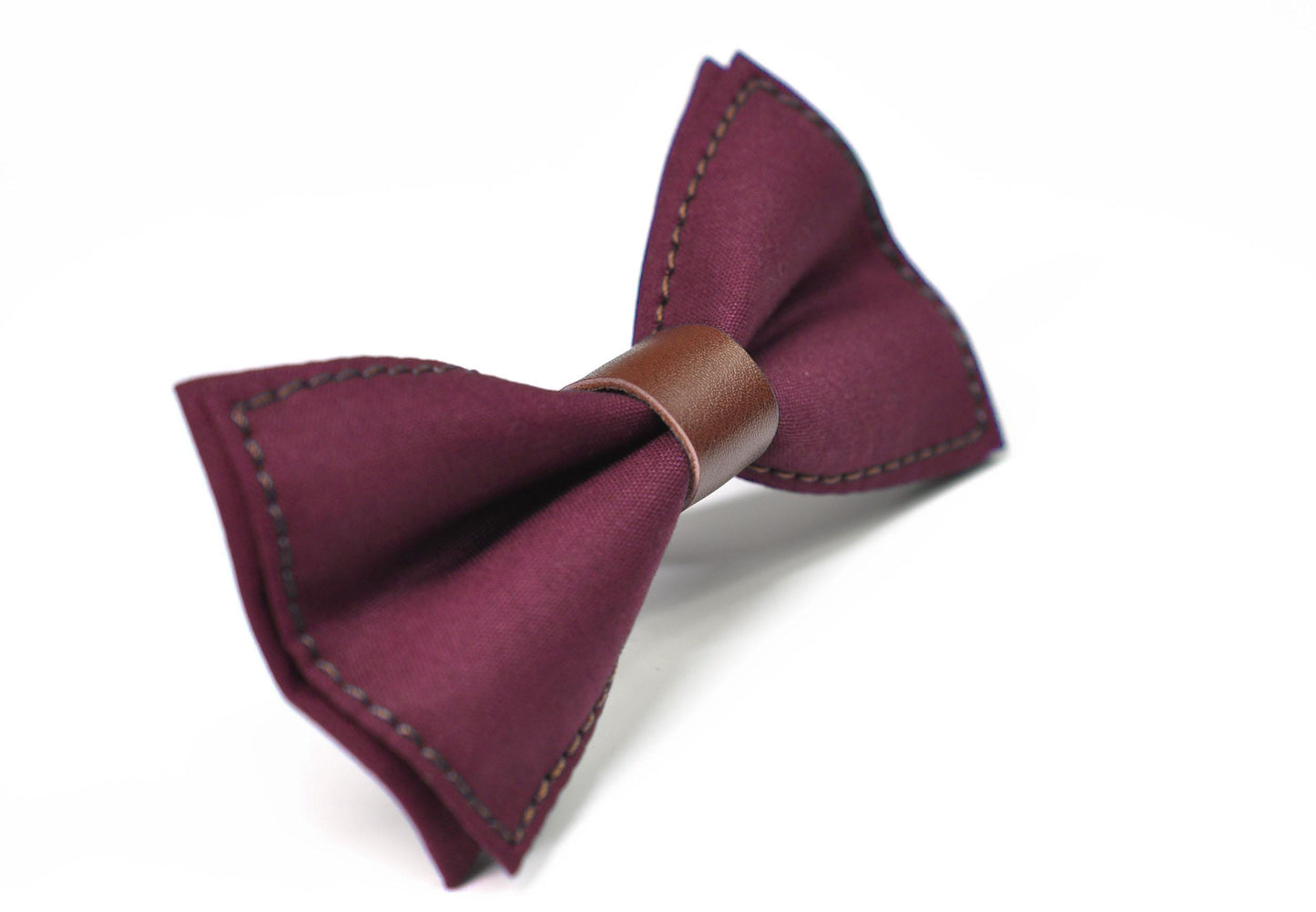Burgundy Red Wine Cotton Brown Faux leather Pre tied Bow tie Bowtie for Men Adult / Youth Teenage / Boy Kids / Baby Infant Toddler