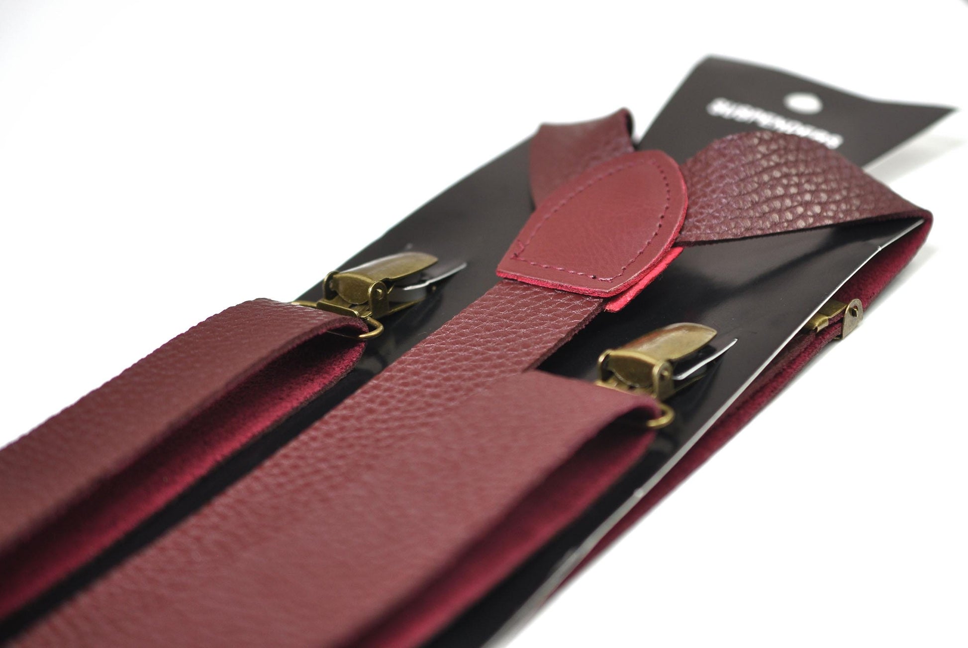 Burgundy Wine Red Brown Faux Leather Bow tie + Matched Faux Leather Suspenders Braces Baby infant Toddler / Boy Kids / Youth Teenage / Men