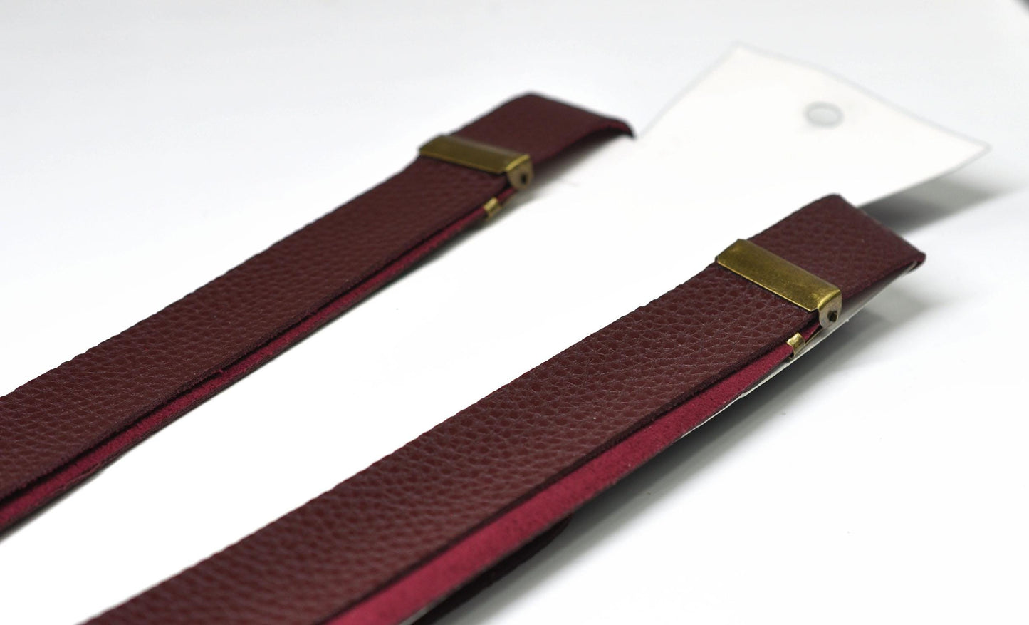 Burgundy Wine Red Brown Faux Leather Bow tie + Matched Faux Leather Suspenders Braces Baby infant Toddler / Boy Kids / Youth Teenage / Men