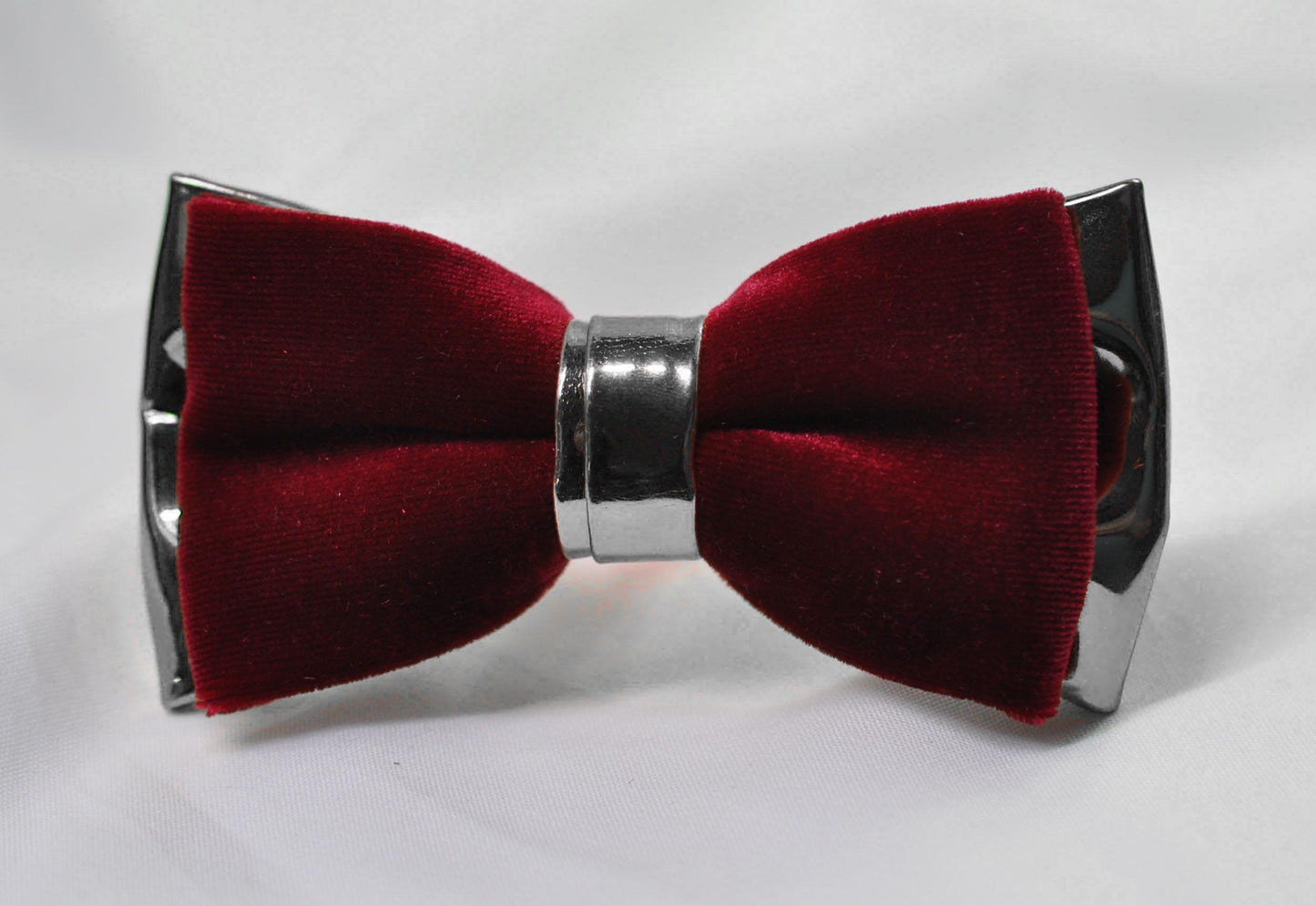 Burgundy Wine Red Velvet Silver Faux Leather Pre tied Bow tie Bowtie for Men Adult / Youth Teenage / Kids Boy / Baby Infant Toddler