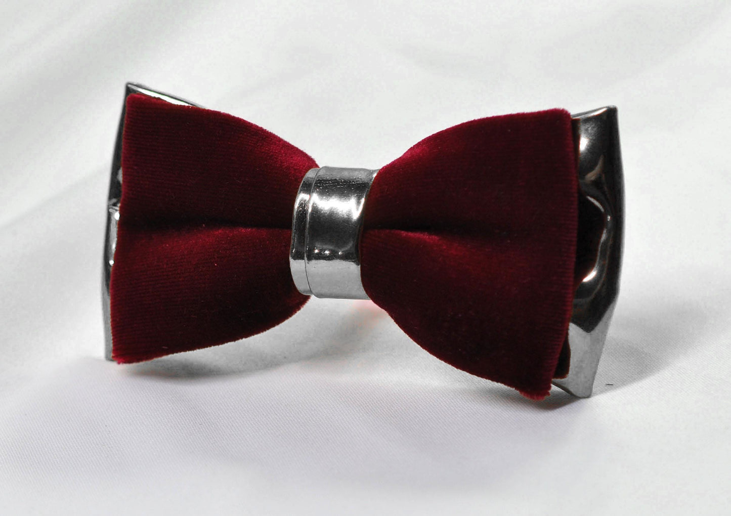 Burgundy Wine Red Velvet Silver Faux Leather Pre tied Bow tie Bowtie for Men Adult / Youth Teenage / Kids Boy / Baby Infant Toddler