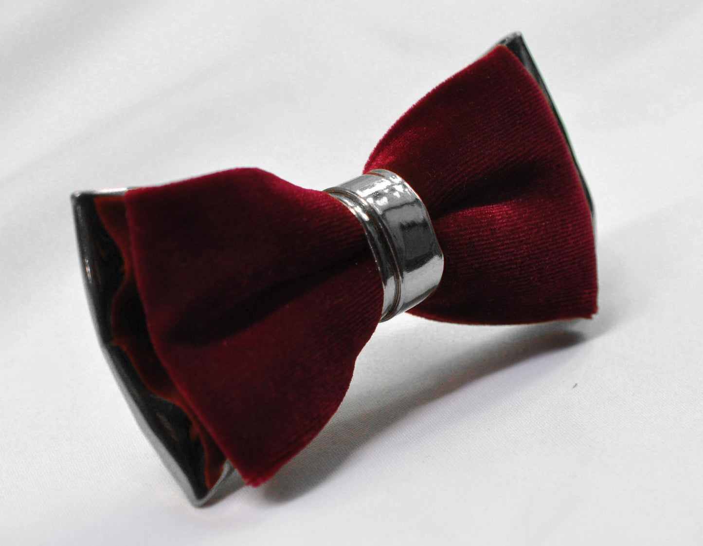 Burgundy Wine Red Velvet Silver Faux Leather Pre tied Bow tie Bowtie for Men Adult / Youth Teenage / Kids Boy / Baby Infant Toddler