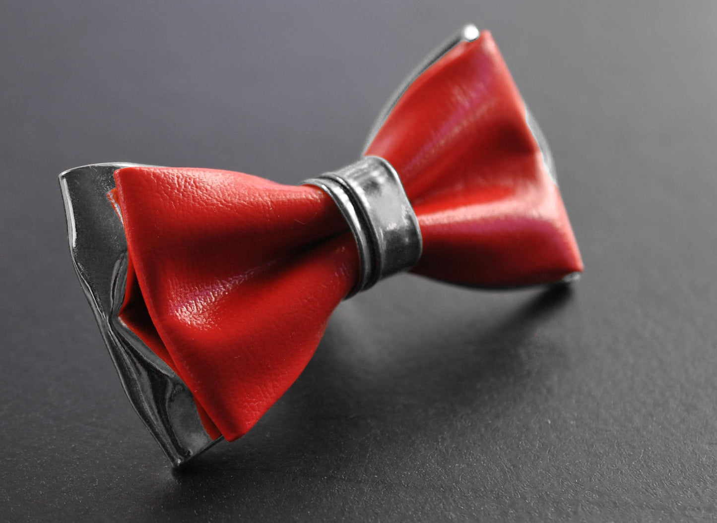 Red and Silver Grey Faux Leather Pretied Bow tie Bowtie for Men Adult / Youth Teenage / Page Boy Kids / Toddler Baby infant
