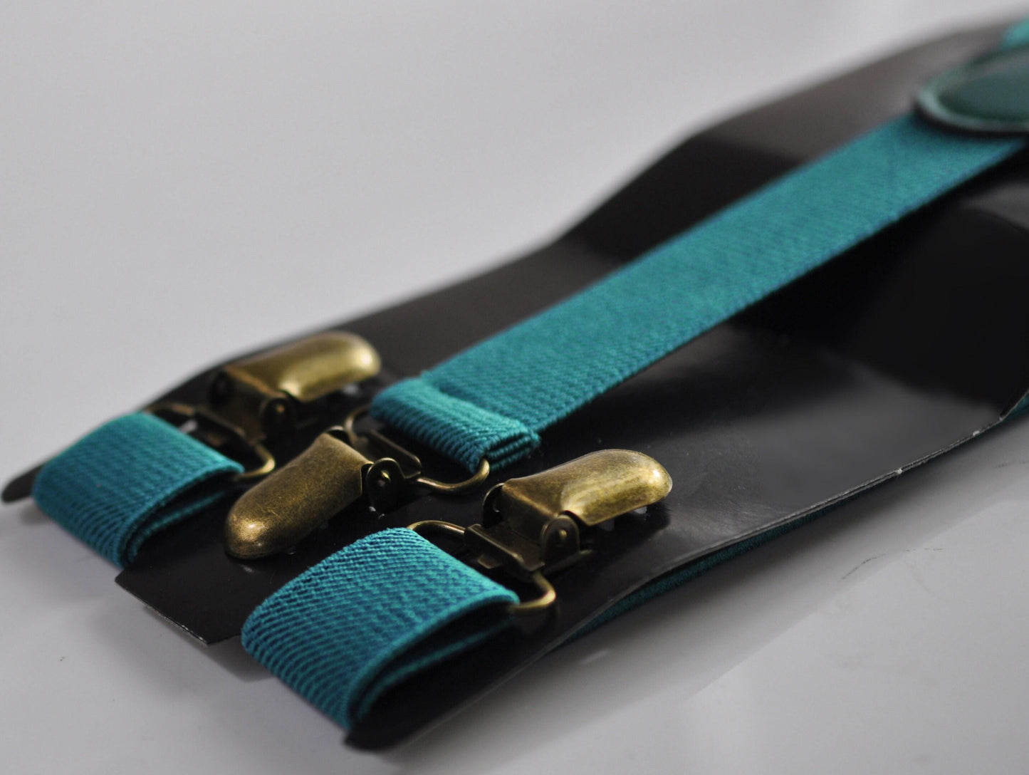 Men Women Unisex Teal Blue Skinny Neck tie Necktie + Elastic Braces Suspenders + Pocket Squares Hanky Handerchief