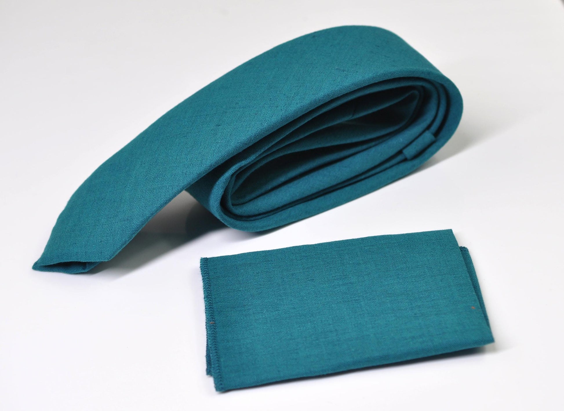 Men Women Unisex Teal Blue Skinny Neck tie Necktie + Elastic Braces Suspenders + Pocket Squares Hanky Handerchief