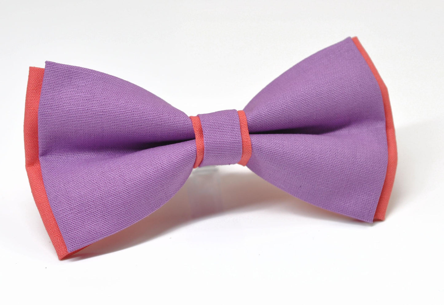 100% Cotton Orchid Purple and Coral Salmon Pretied 2 Layers Bow Tie Bowtie For Men / Youth Teenage / Kids Boy / Baby Infant Children Wedding