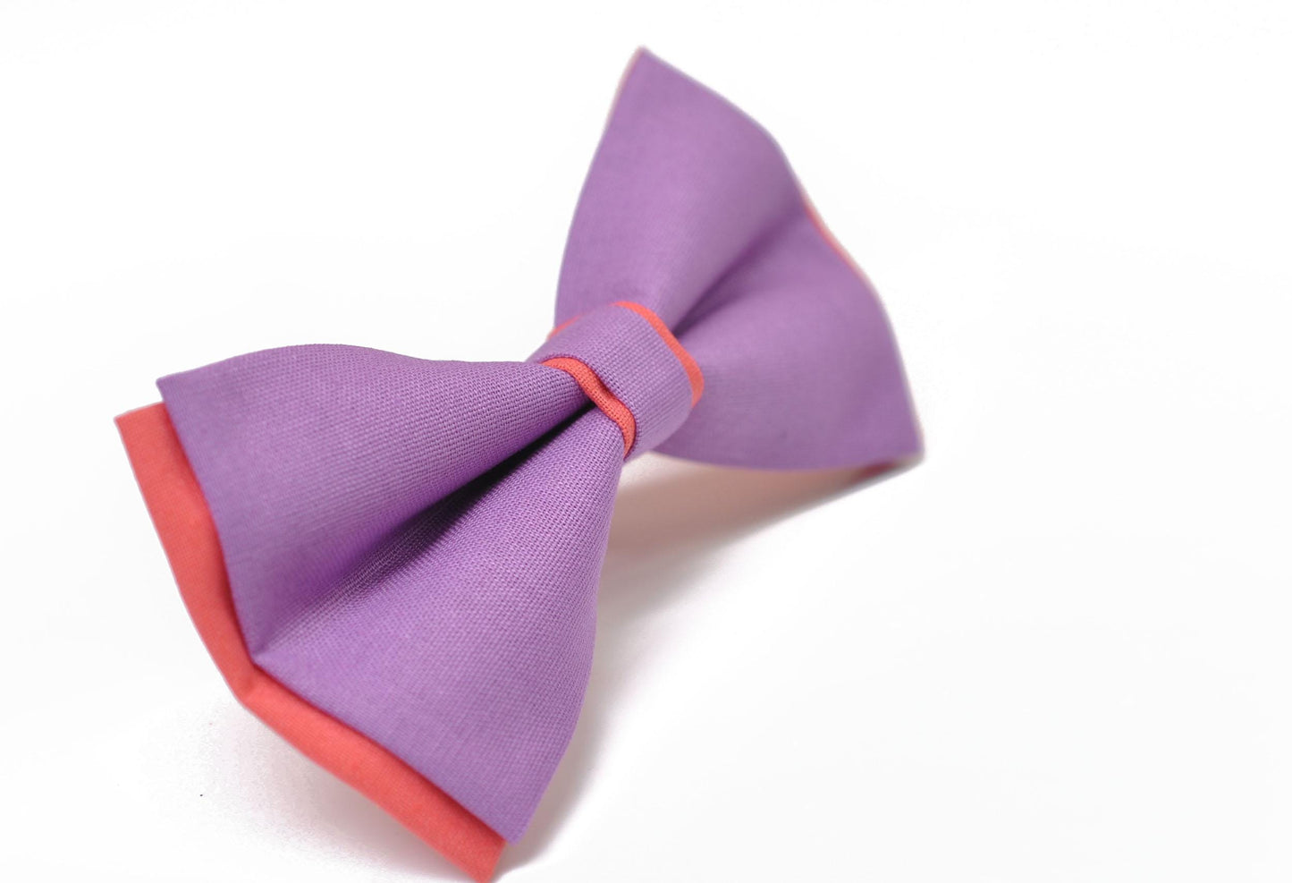 100% Cotton Orchid Purple and Coral Salmon Pretied 2 Layers Bow Tie Bowtie For Men / Youth Teenage / Kids Boy / Baby Infant Children Wedding