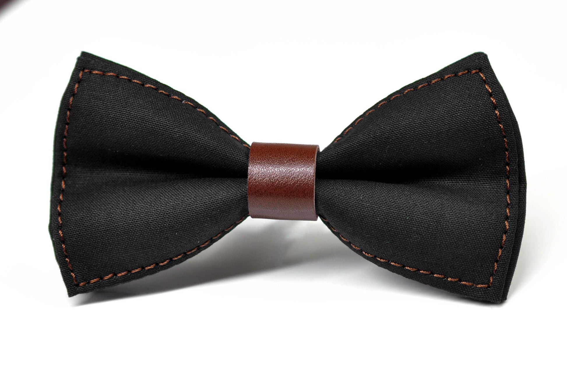 Black Cotton Brown Faux leather Pre tied Bow tie Bowtie for Men Adult / Youth Teenage / Boy Kids / Baby Infant Toddler