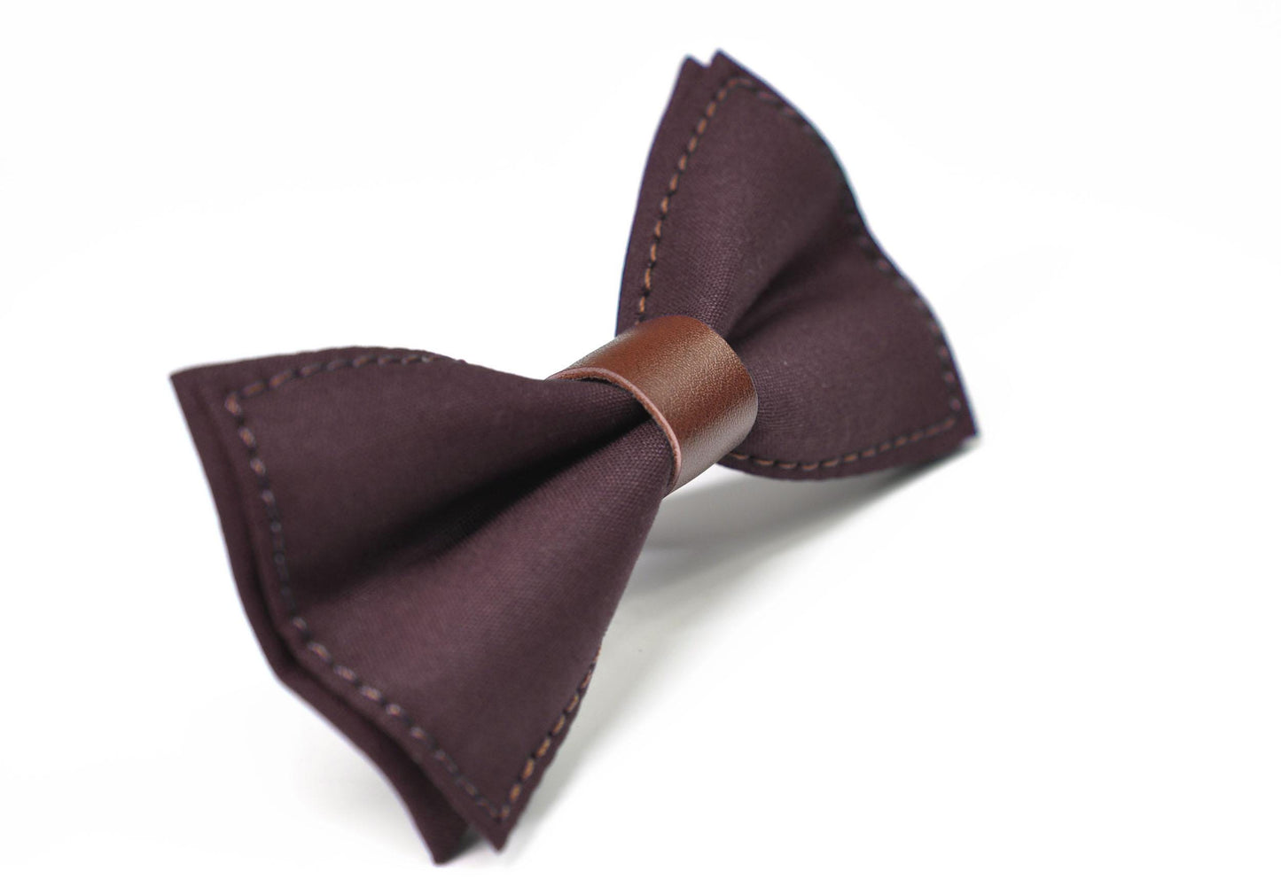 Coffee Cotton Brown Faux leather Pre tied Bow tie Bowtie for Men Adult / Youth Teenage / Boy Kids / Baby Infant Toddler