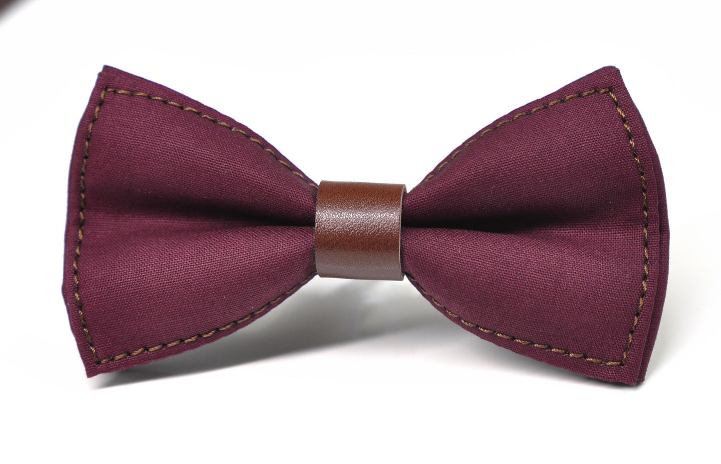 Burgundy Red Wine Cotton Brown Faux leather Pre tied Bow tie Bowtie for Men Adult / Youth Teenage / Boy Kids / Baby Infant Toddler