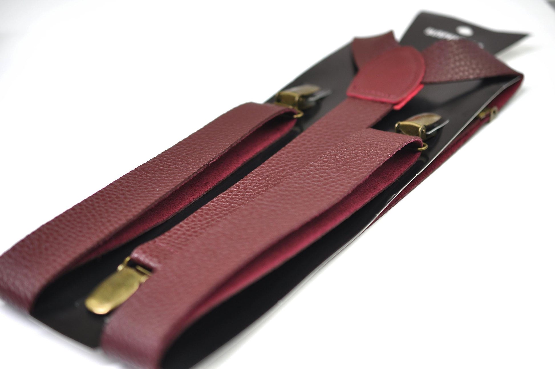 Burgundy Wine Red Brown Faux Leather Bow tie + Matched Faux Leather Suspenders Braces Baby infant Toddler / Boy Kids / Youth Teenage / Men