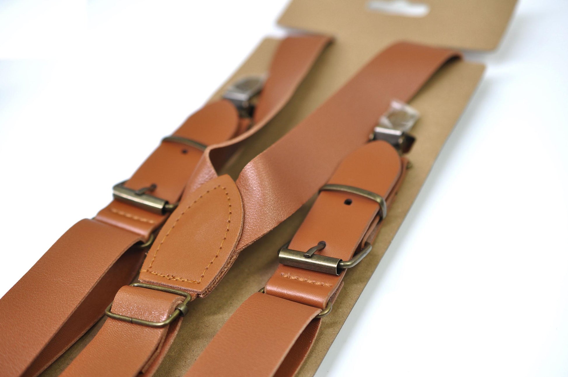 Tan Brown Cotton Bow tie Bowtie + matched Faux Leather Suspenders Braces for Men / Youth Teenage/ Boys Kids / Baby Infant Toddler