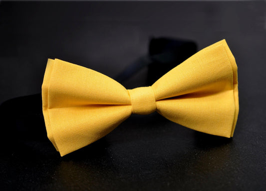 Bright Yellow Cotton Handmade Brown Bow Tie Bowtie for Men Adult / Youth Teenage / Boy Kids / Baby Infant Toddler