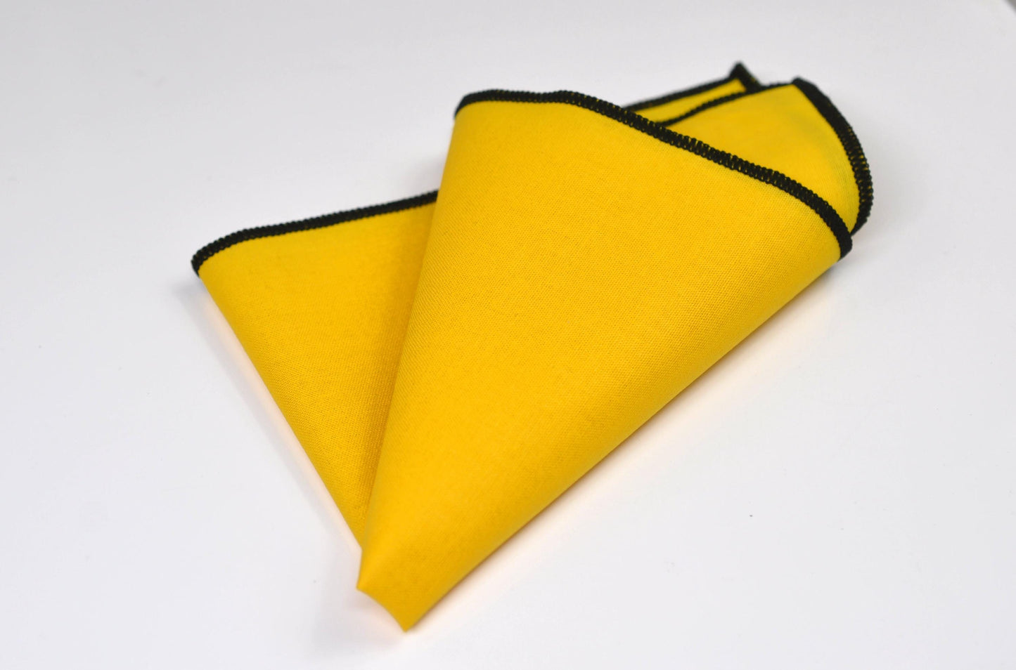 100% Cotton Yellow Black Pretied 2 Layers Bow Tie Bowtie + Pocket Squares Handkerchief Hanky Men / Youth Teenage / Kids Boy / Baby Infant