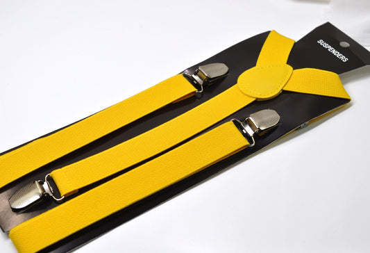 Bright Yellow 25MM Elastic Y-Back Suspenders Braces Quality Silver Clips Men Adult / Youth Teenage/ Kids Boy /Toddler Baby Infant
