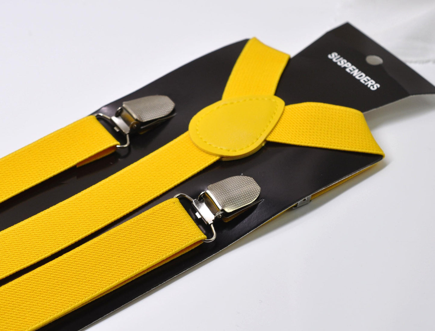 Bright Yellow 25MM Elastic Y-Back Suspenders Braces Quality Silver Clips Men Adult / Youth Teenage/ Kids Boy /Toddler Baby Infant