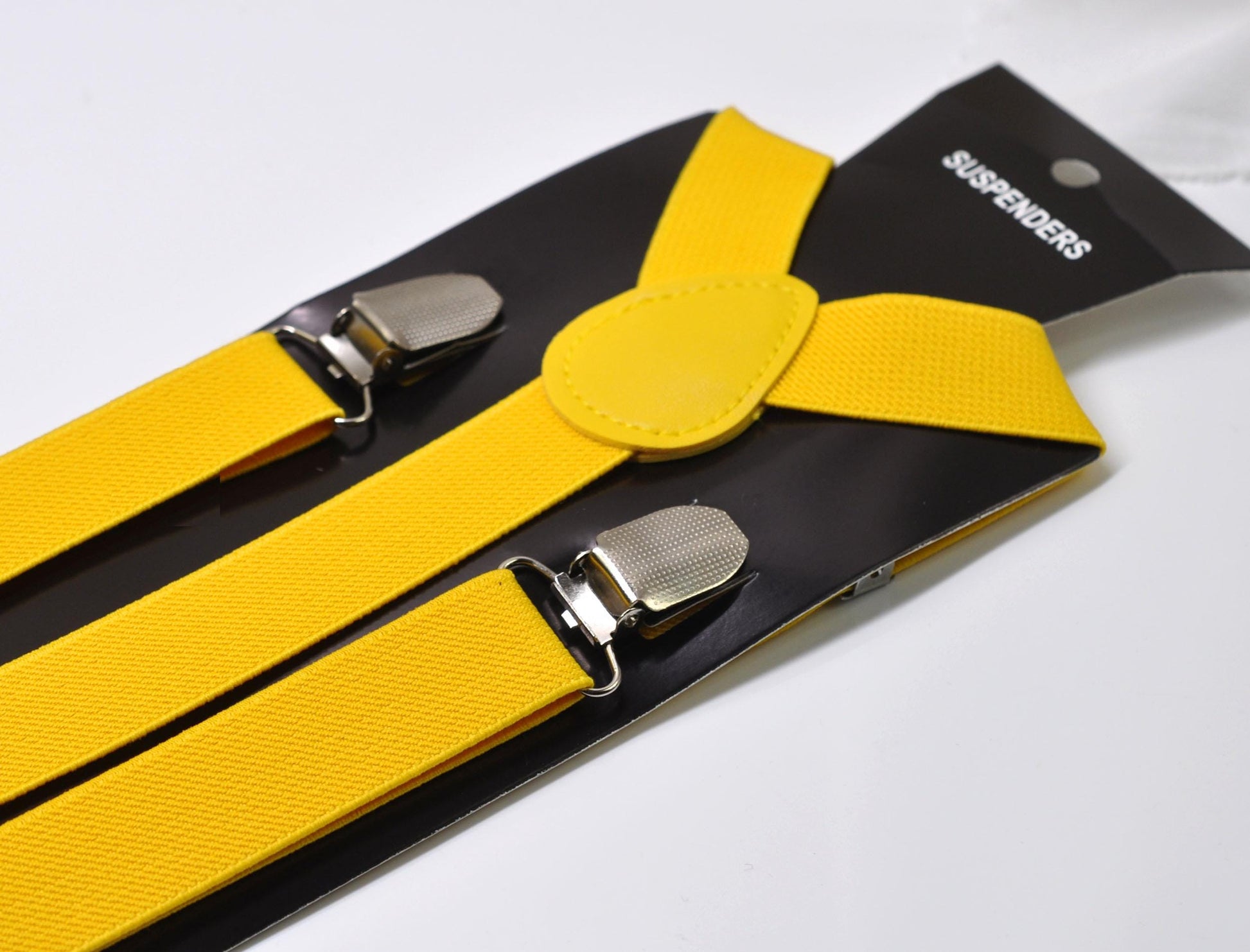 Bright Yellow 25MM Elastic Y-Back Suspenders Braces Quality Silver Clips Men Adult / Youth Teenage/ Kids Boy /Toddler Baby Infant