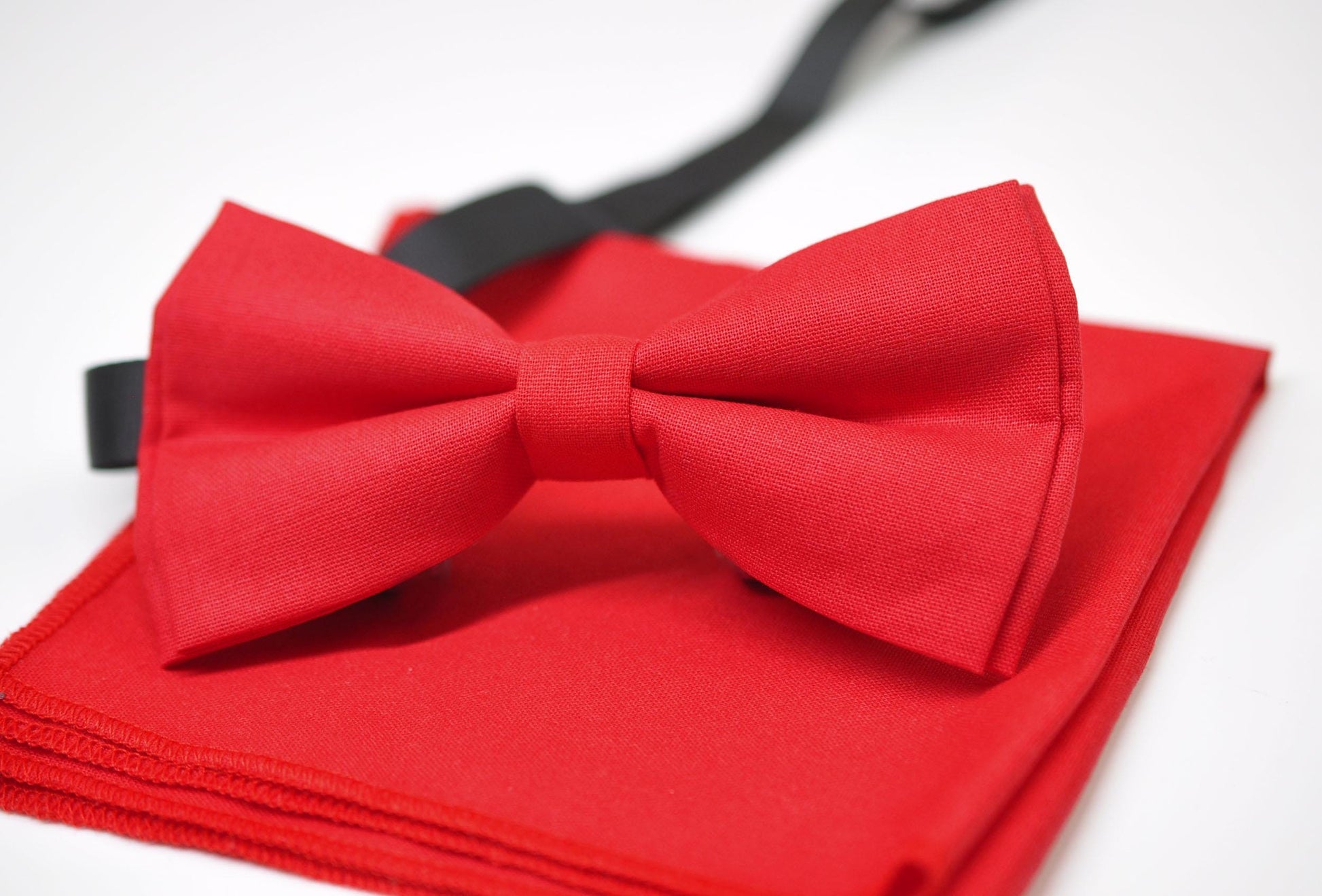 Red Bow tie + Elastic Braces Suspenders + POCKET SQUARES HANDKERCHIEF Hanky for Baby Infant / Boy Kids / Youth / Men