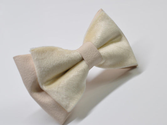 Ivory Pearl White Velvet Faux Leather Bow tie + Matched Gold Soft Velvet Ivory Pocket Square Formal Hanky Handkerchief Men Boys Kids Baby