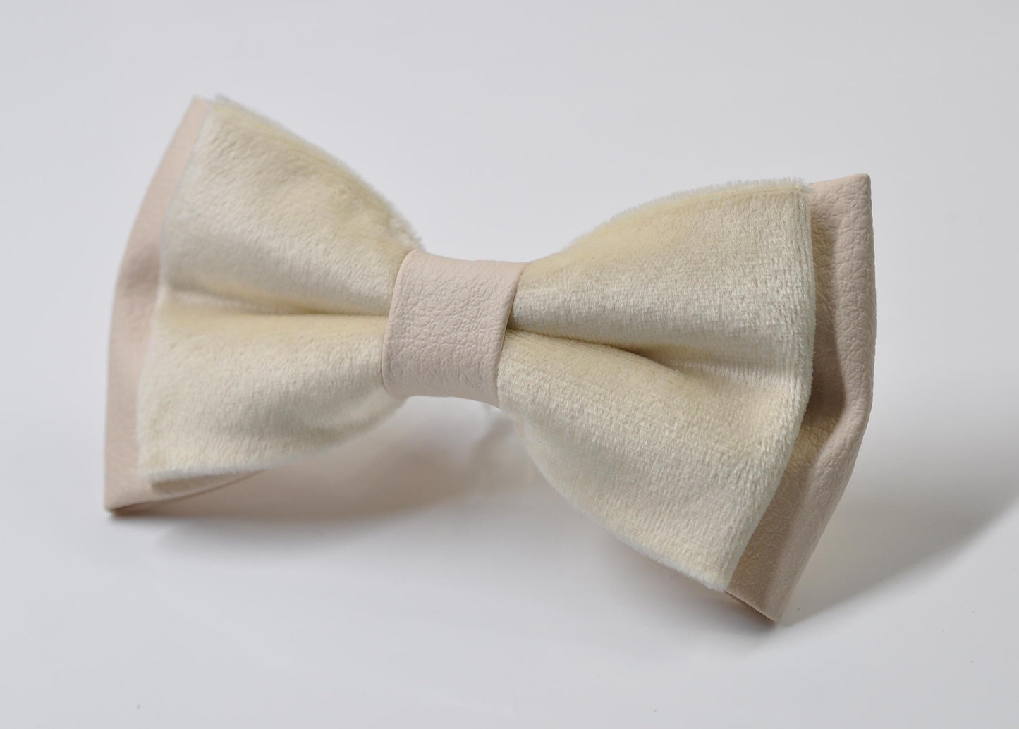 Ivory Pearl White Velvet Faux Leather Bow tie + Matched Gold Soft Velvet Ivory Pocket Square Formal Hanky Handkerchief Men Boys Kids Baby