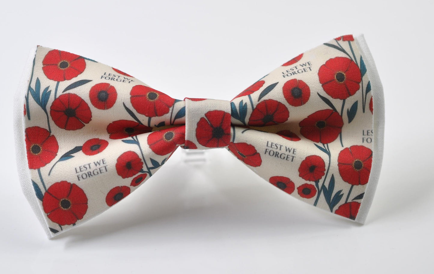 Anzac Day LEST WE FORGET Poppy Pattern Cotton Ivory Red Bow tie Bowtie for Men Adult / Youth Teenage / Boy Kids / Toddler Baby Infant
