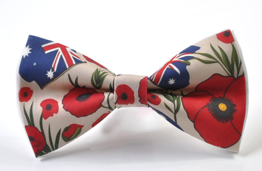 Anzac Day Australia National Flag Poppy Pattern Cotton Red Bow tie Bowtie for Men Adult / Youth Teenage / Boy Kids / Toddler Baby Infant