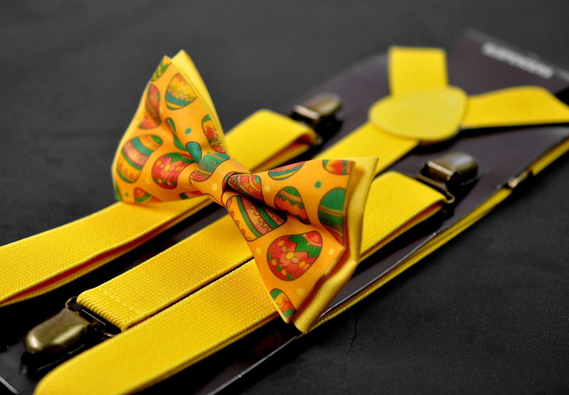 Yellow Easter Colorful Egg Eggs Cotton Bow tie + matched Elastic Suspenders Braces for Men / Youth Teenage / Boy Kids / Baby Infant Todler