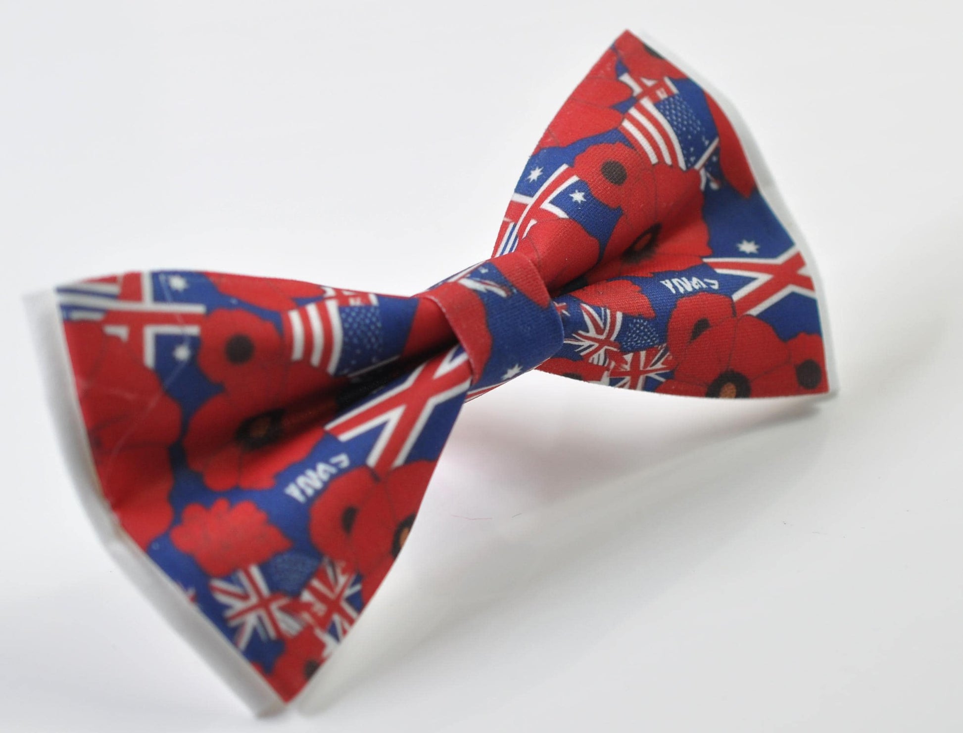 Anzac Day Australia Flag Poppy Cotton Bow tie + Wine Red Elastic Suspenders Braces for Men / Youth Teenage / Boy Kids / Baby Infant Todler