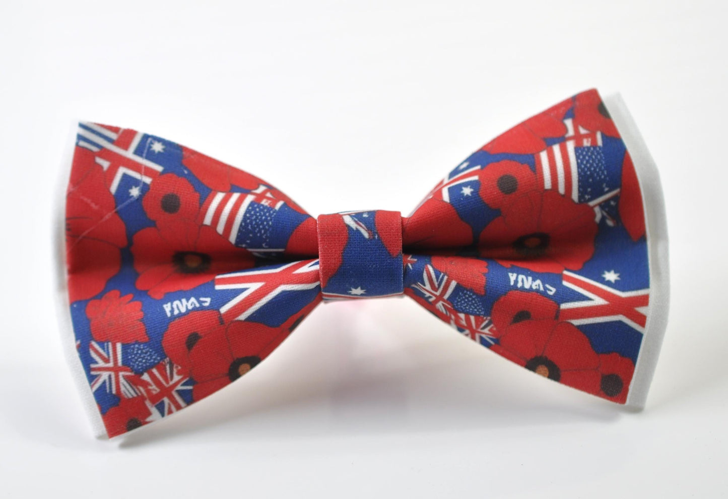 Anzac Day Australia Flag Poppy Cotton Bow tie + Navy Blue Elastic Suspenders Braces for Men / Youth Teenage / Boy Kids / Baby Infant Todler