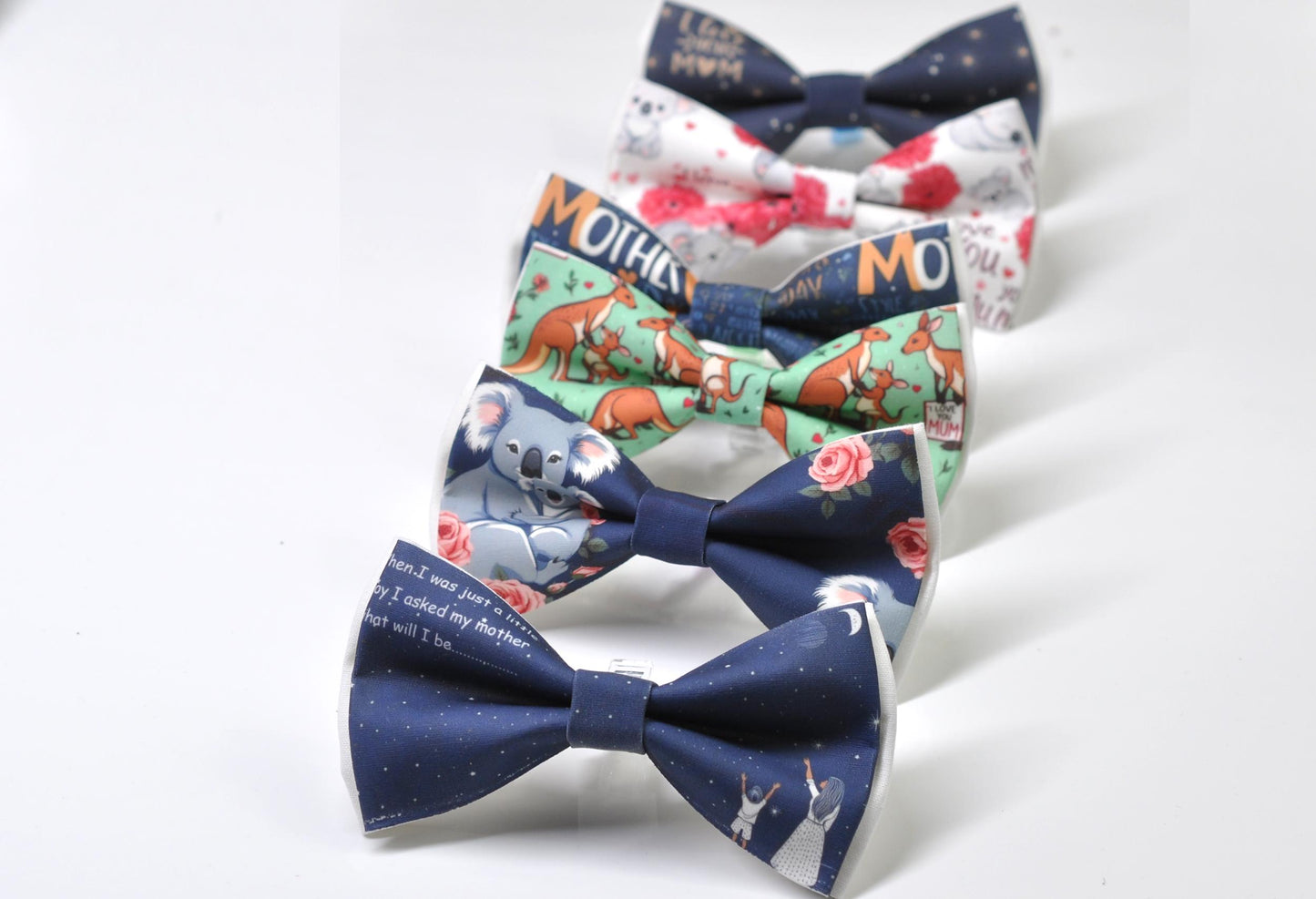 Happy Mothers day Koala Kangaroo Carnations Pattern Bow tie Bowtie for Men Adult / Youth Teenage / Boy Kids / Toddler Baby Infant