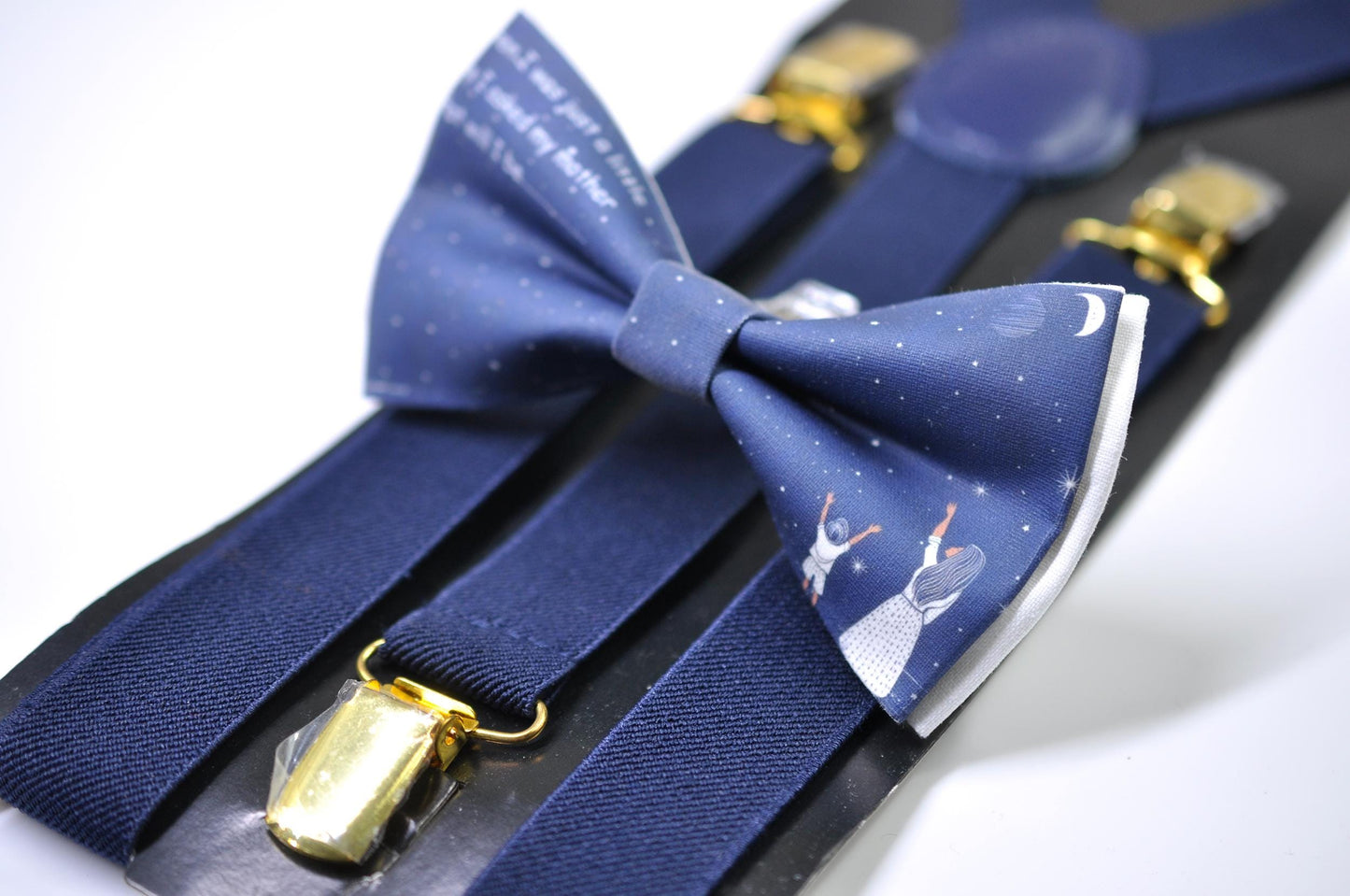 Happy Mothers day Starry Sky Bow tie + Navy Blue Elastic Suspenders Braces for Men / Youth Teenage / Boy Kids / Baby Infant Toddler