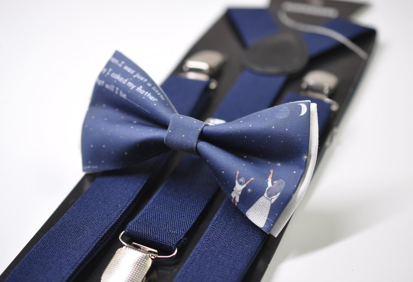 Happy Mothers day Starry Sky Bow tie + Navy Blue Elastic Suspenders Braces for Men / Youth Teenage / Boy Kids / Baby Infant Toddler