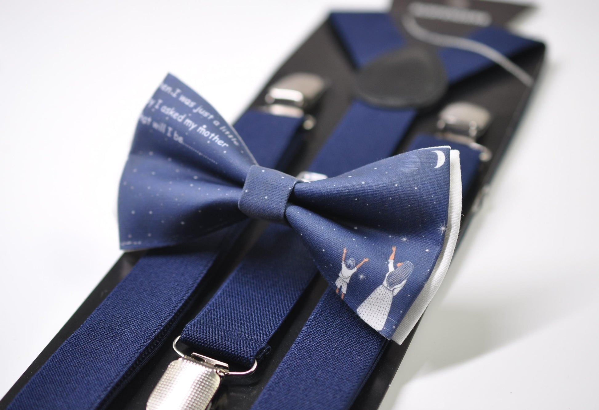 Happy Mothers day Starry Sky Bow tie + Navy Blue Elastic Suspenders Braces for Men / Youth Teenage / Boy Kids / Baby Infant Toddler