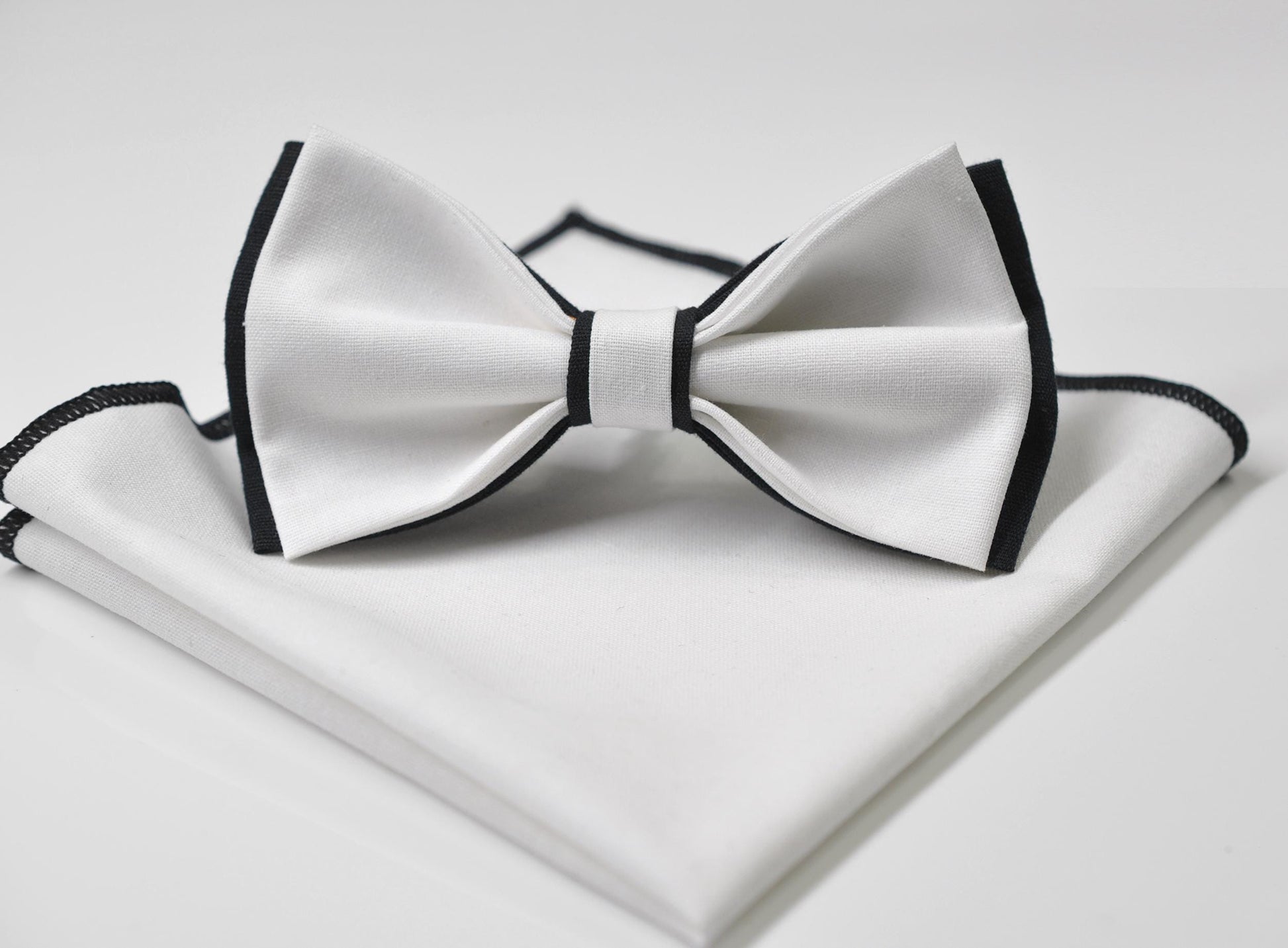 White Black Bow Tie Bowtie +Pocket Squares Hanky Handkerchief Baby Infant Toddler/ Page Boy Kids Toddler /Youth / Adult