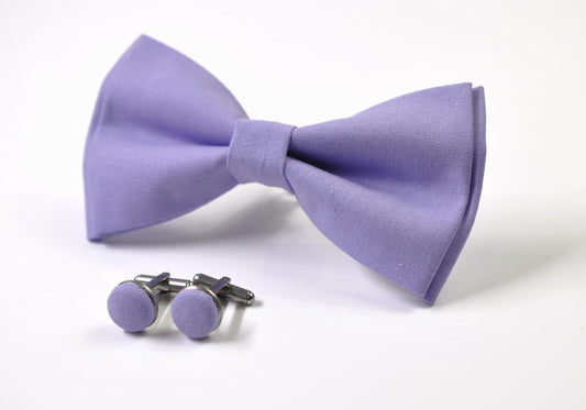 Lilac Purple Cotton Bow tie Bowtie + Cufflinks for Men Adult / Youth Teenage / Boy Kids / Toddler Baby Infant