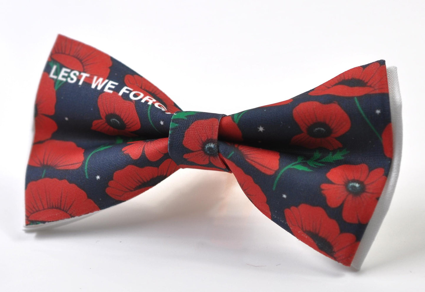 Anzac Day LEST WE FORGET Poppy Cotton Bow tie + Navy Blue Elastic Suspenders Braces for Men / Youth Teenage / Boy Kids / Baby Infant Todler