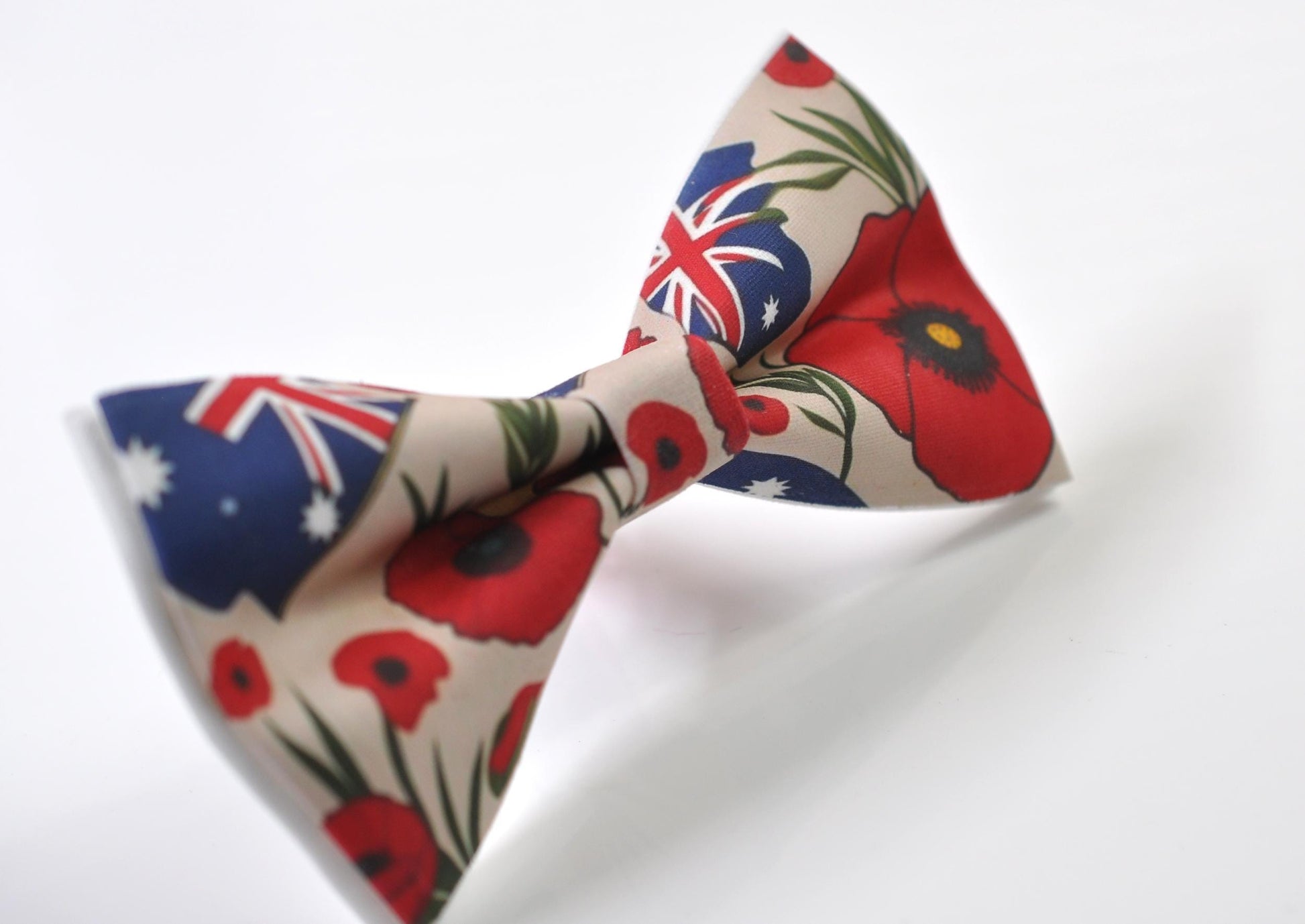 Anzac Day Australia Flag Poppy Cotton Bow tie + Wine Red Elastic Suspenders Braces for Men / Youth Teenage / Boy Kids / Baby Infant Todler