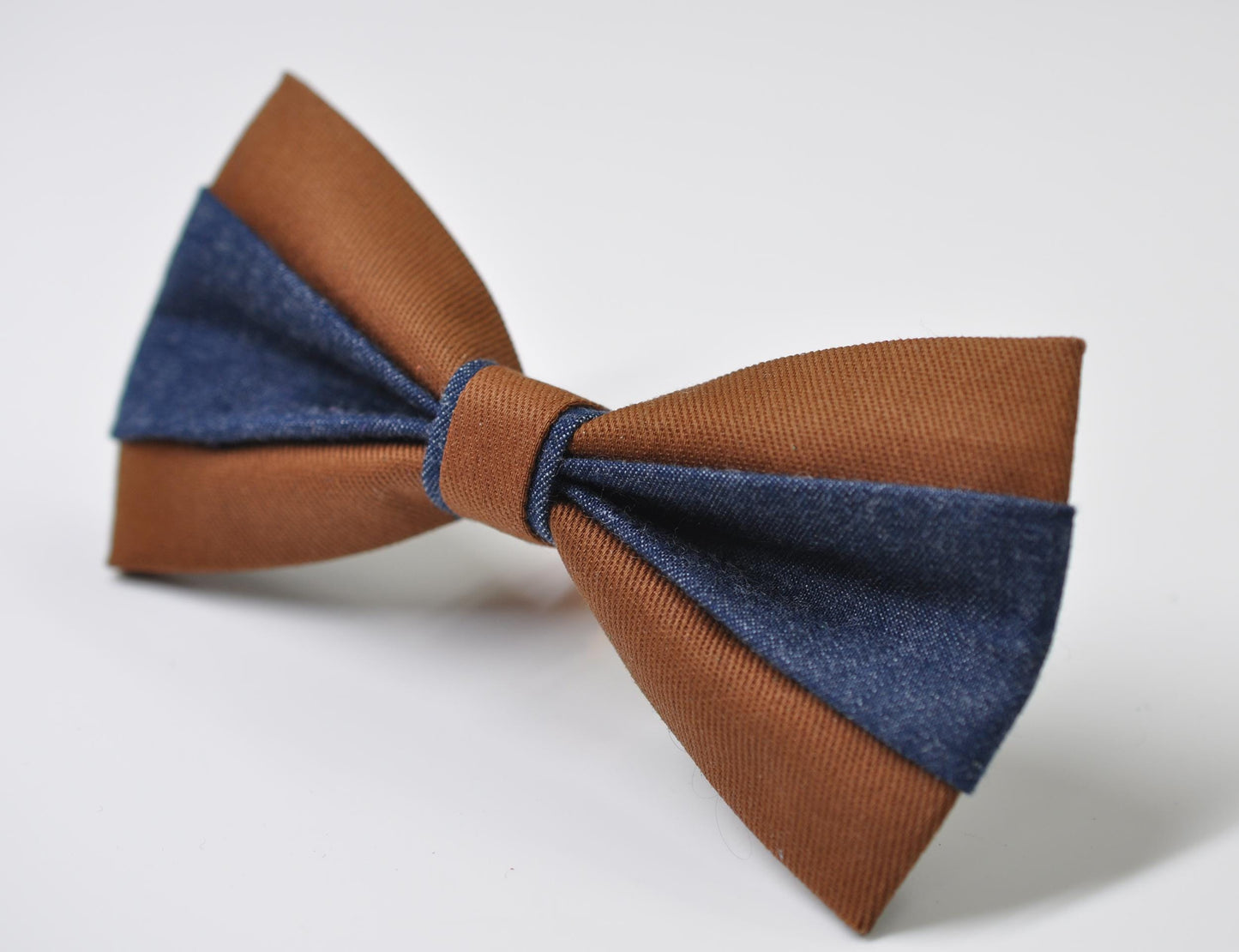 Tan Brown Cotton and Navy Denim Pre tied Bow tie Bowtie for Men Adult / Youth Teenage / Boy Kids / Baby Infant