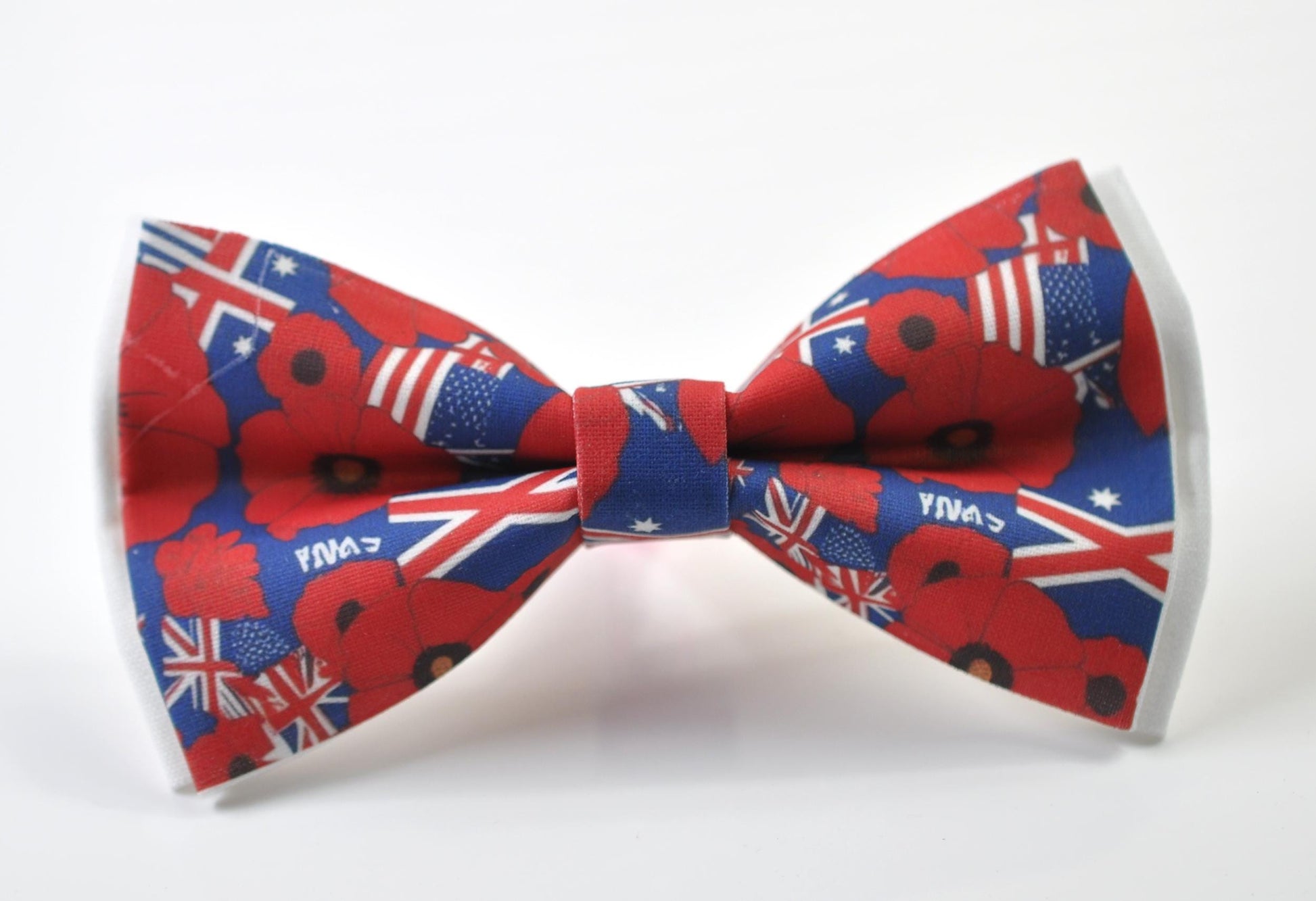 Anzac Day Australia Flag Poppy Cotton Bow tie + Wine Red Elastic Suspenders Braces for Men / Youth Teenage / Boy Kids / Baby Infant Todler