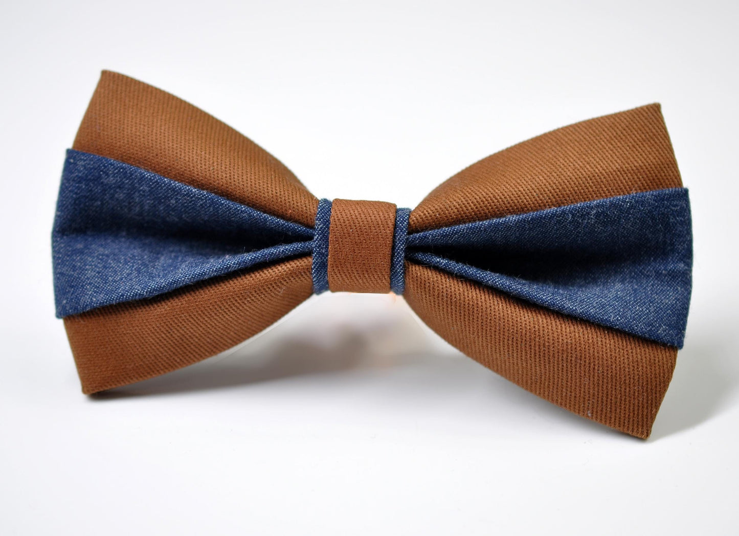 Tan Cotton and Navy Denim Bow tie Bowtie + Tan Brown Elastic Suspenders Braces Men / Youth/ Boys Kids / Baby Infant Toddler