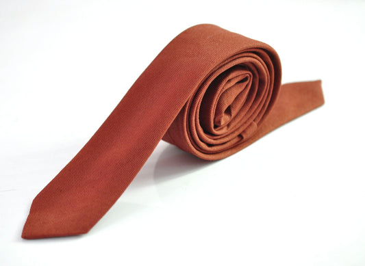 Men Women Unisex Rust Terracotta Red Brown Skinny 100% Cotton Necktie Neck Tie for Wedding Party Prom