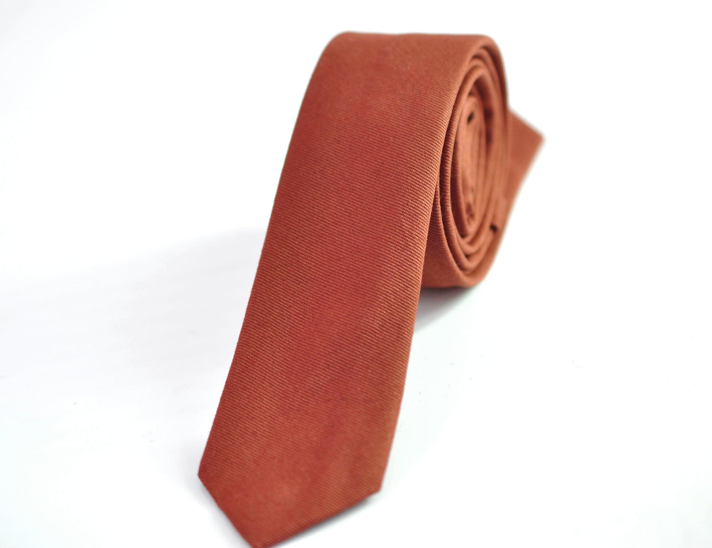 Rust Terracotta Skinny 100% Cotton Necktie Neck Tie + Pocket Squares handkerchief Hanky for Wedding Party Prom
