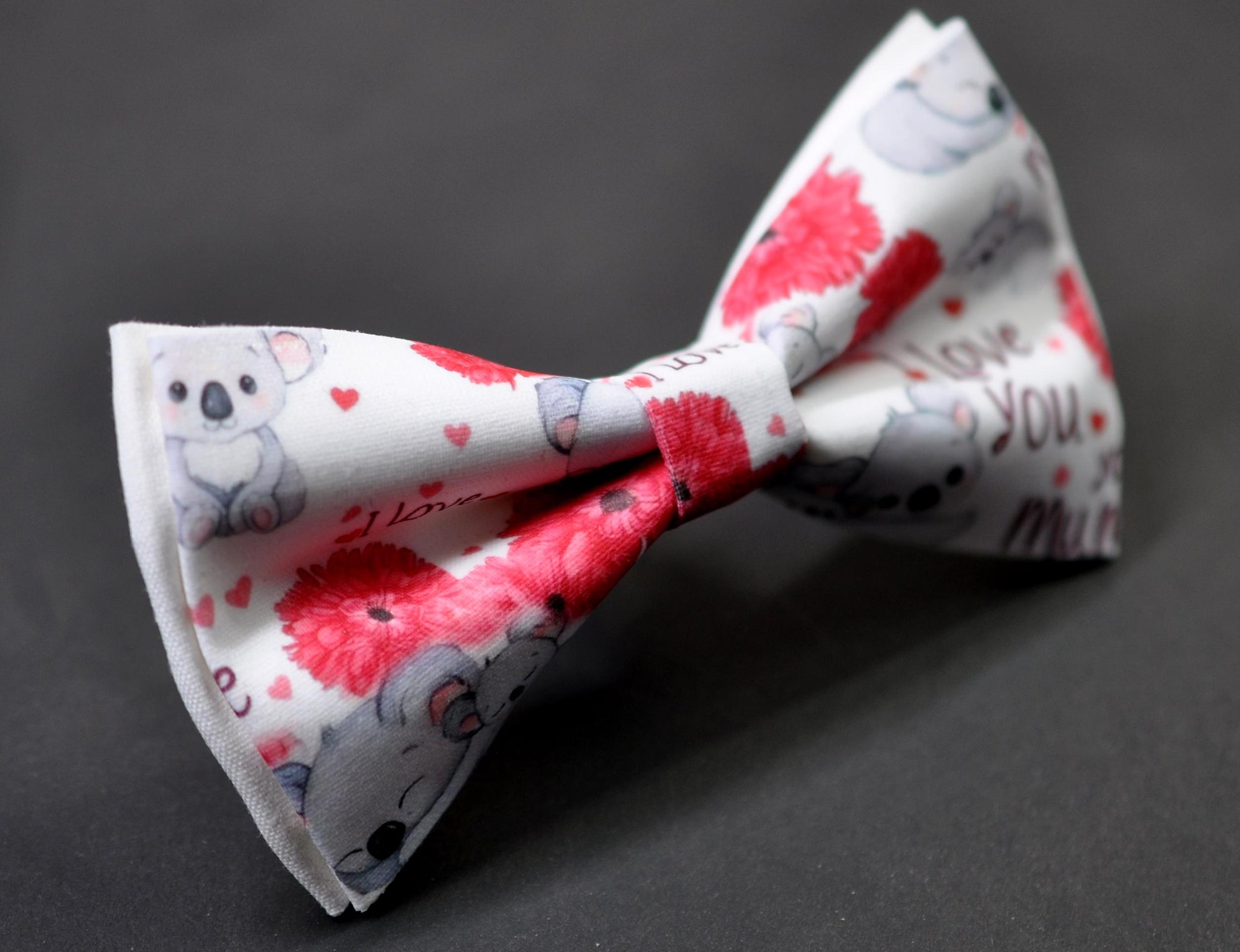 Koala Happy Mothers day Carnations Bow tie + Ivory Elastic Suspenders Braces for Men / Youth Teenage / Boy Kids / Baby Infant Toddler