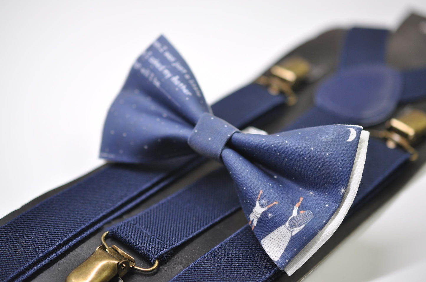 Happy Mothers day Starry Sky Bow tie + Navy Blue Elastic Suspenders Braces for Men / Youth Teenage / Boy Kids / Baby Infant Toddler